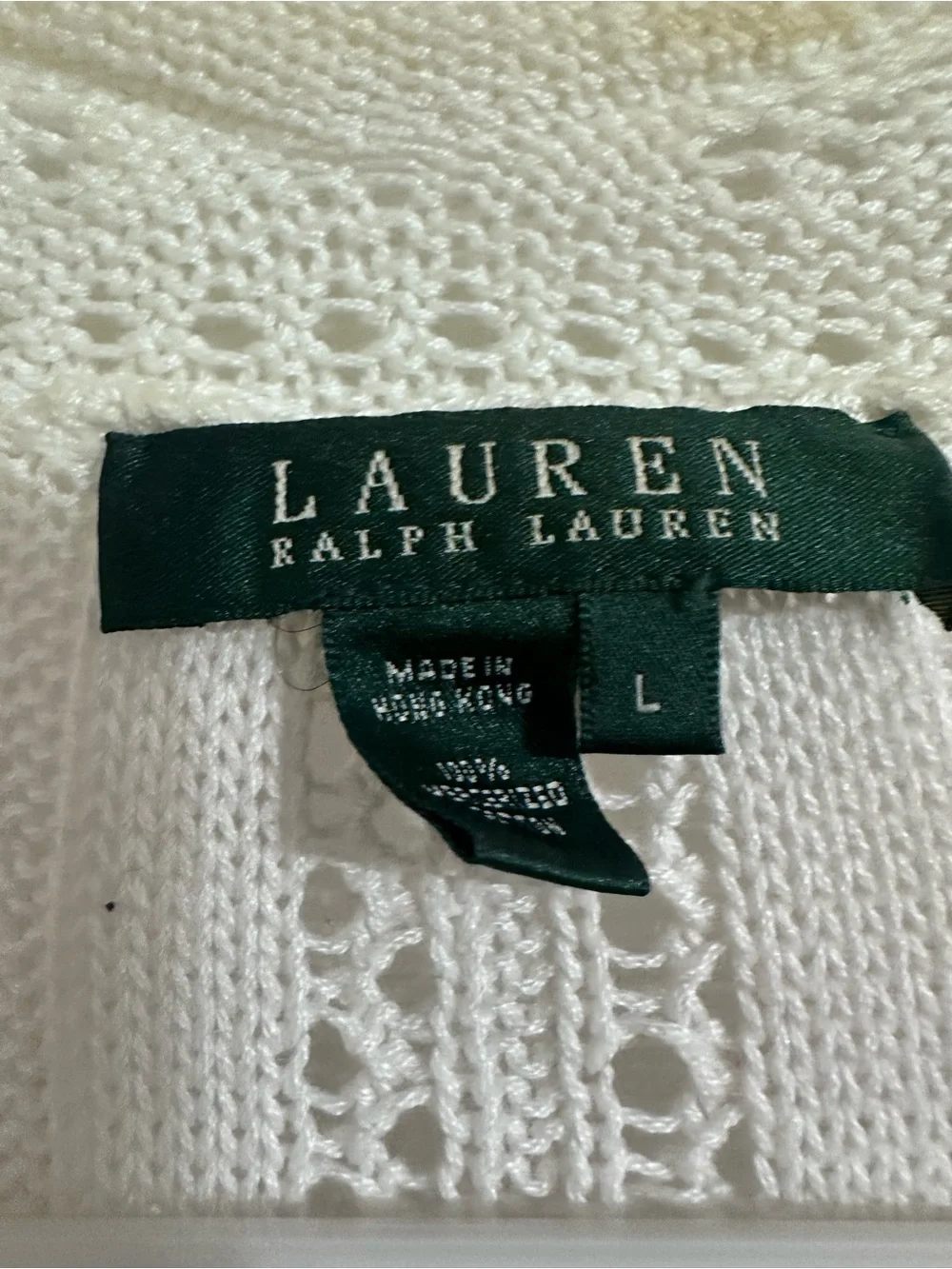 Lauren Ralph Lauren Ivory Crochet Open Knit Long Cardigan Duster Size L Cotton